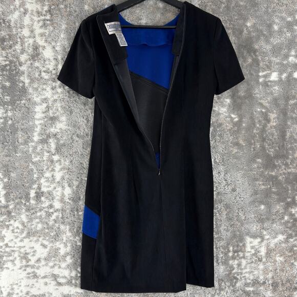 Jessica Howard Petite Size 6 Colorblock Mini Shift Dress Black Blue Short Sleeve - Picture 4 of 8